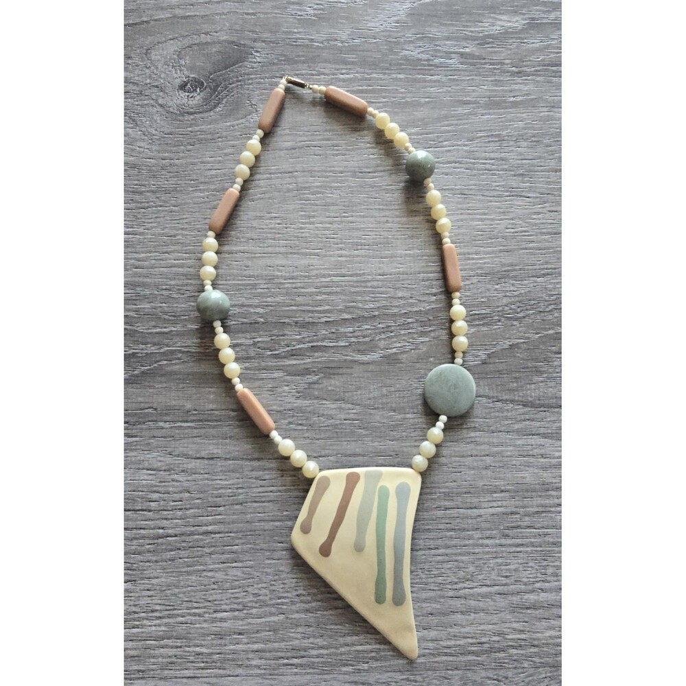 Vintage Artisan Stone Beaded / Large Pendant Statement Necklace